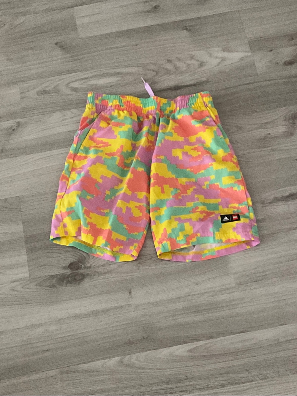 Adidas Kids' Neon Camo Swim Shorts - Pink, Yellow & Green
